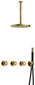 Hotbath Cobber IBSW70 Regendoucheset inbouw - 30cm plafondarm - 30cm ronde hoofddouche - staafhanddouche - Geborsteld messing PVD IBSW70BBP35