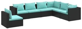 vidaXL 7-delige Loungeset met kussens poly rattan zwart