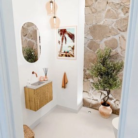 Mondiaz Joya DLux 50cm toiletmeubel oak met wastafel faye links zonder kraangat glace
