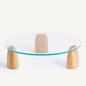 Ronde salontafel met drie poten in eik en glas, Clay