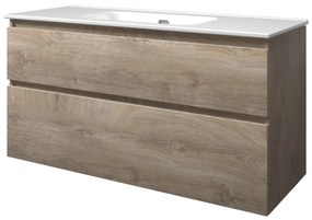 Elegant badmeubel met keramische wastafel enkel zonder kraangat en onderkast a-symmetrisch - Raw oak - 120x46cm (bxd)