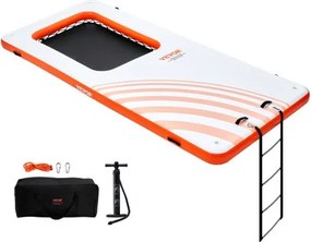 VEVOR Opblaasbaar drijvend dok 4,57 x 1,98 m dokplatform met 1,21 x 1,82 m trampoline-net Zwembadwatermat met drijvend platform en draagbare tas en afneembare ladder om te ontspannen bij het zwembad