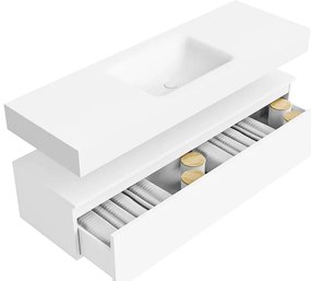 Zaro Alan badmeubel 140cm talc 1 lade met vrijhangende wastafel cloud midden zonder kraangat talc