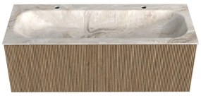 Mondiaz Kurve-dlux 120cm badmeubel dusk met 1 lade en wastafel big large midden 2 kraangaten frappe