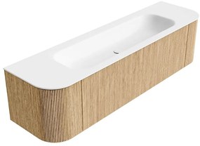 Mondiaz Kurve 170cm badmeubel ronding links/rechts oak met 1 lade en 2 deuren en wastafel big large midden zonder kraangat