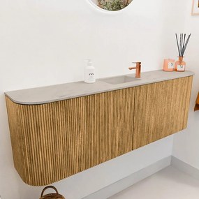 Mondiaz Joya DLux 125cm toiletmeubel ronding links/rechts oak met wastafel faye midden 1 kraangat opalo