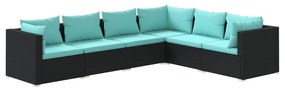 vidaXL 6-delige Loungeset met kussens poly rattan zwart