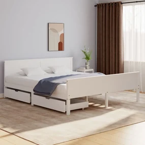 vidaXL Bedframe met 2 lades massief grenenhout wit 200x200 cm