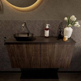 Mondiaz Fowy toiletmeubel 100cm dark brown met zwarte waskom links zonder kraangat