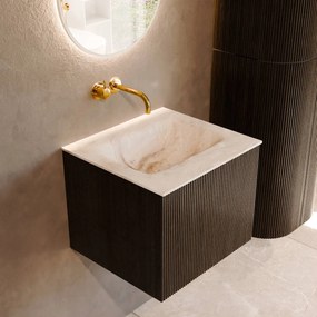 Mondiaz Kurve-dlux 50cm badmeubel shadow met 1 lade en wastafel grunne midden zonder kraangat frappe