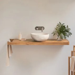 Conjunto Van Meubel 130x45 Cm Hangend In Teakhout Neill Teakhout & Spiegelloze & Onregelmatige In Wit Cement ↔︎40 Cm Fedro & Geborsteld Grijs Ingebed