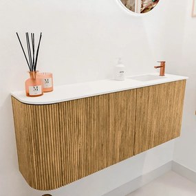 Mondiaz Joya 100cm toiletmeubel ronding links oak met wastafel faye rechts 1 kraangat talc