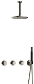 Hotbath Cobber IBS70 Regendoucheset inbouw - 15cm plafondarm - 20cm ronde hoofddouche - staafhanddouche - nikkel geborsteld IBS70GN2