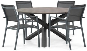 Tuinset Ronde Tuintafel 4 personen 125 cm Aluminium Grijs Lifestyle Garden Furniture Sella/Ancona