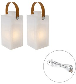 Set van 2 tafellampen wit flame effect oplaadbaar IP44 - Stard
