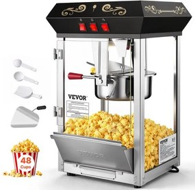 VEVOR popcornmachine, 850W, ketel van 237 ml (8 oz) voor 48 kopjes per keer, popcornmachine voor op het aanrecht met gehard glas, inclusief 4 schepjes.