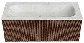 Mondiaz Kurve-dlux 110cm badmeubel walnut met 1 lade en wastafel big medium midden zonder kraangat opalo