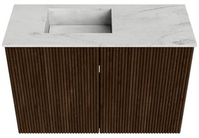 Mondiaz Joya DLux 60cm toiletmeubel walnut met wastafel faye links zonder kraangat opalo