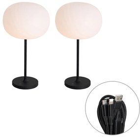 Buitenlamp met dimmer LED Set van 2 Moderne tafellamp met dimmeren wit oplaadbaar - Maloi Modern IP54 Buitenverlichting rond Lamp