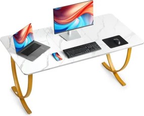 VEVOR Computerbureau Kantoortafel (160 x 80 cm Tafelblad), Moderne Werktafel met Metalen Frame en 158 kg Draagvermogen voor Thuiskantoor Studeerkamer Slaapkamer Woonkamer, Witgoud