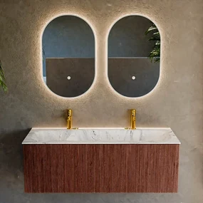 Mondiaz Kurve-dlux 120cm badmeubel ruby met 1 lade en wastafel big large midden 2 kraangaten glace