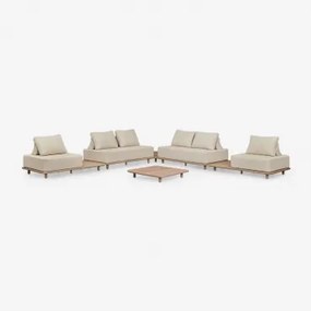 Tuinset Met Modulaire Hoekbank Van 4 Delen Met Bijzettafels En Salontafel 95x95 Cm In Acaciahout Portet Lichte Acaciekleur - Sklum