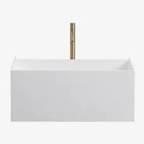 Harsen Badkamermeubelset Met Geïntegreerde Wastafel En Nerine Led-verlichting Wit & Spiegelloze & Goud ↑30 Cm Met Aftapkraan Zonder Overloop - Sklum
