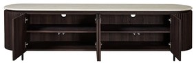 Walnoot Tv-meubel Met Travertin Blad - 200x40x55cm.