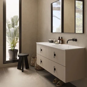 Muebles Avila badmeubel ribbelfront 120cm macchiato met wastafel rechts zonder kraangat