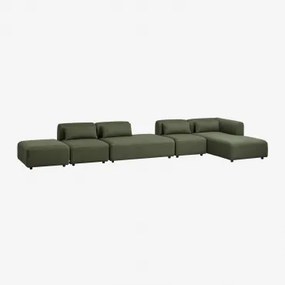 Modulaire Hoekbank Met Chaise Longue Rechts, 4-delig Met Divan En Poef Fogler Teddystof Saliegroen - Sklum
