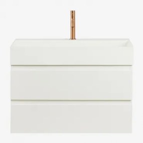 Badkamermeubelset Van Hout En Essenhoutfineer Met Geïntegreerde Wastafel Ona Wit & Spiegelloze & Rosé Goud ↑20 Cm - Sklum