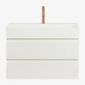 Ona Zwevend Badkamermeubelset Van Hout En Essenfineer Met Geïntegreerde Wastafel Wit & Spiegelloze & ↔︎ 80 Cm & Roségoud Geborsteld ↑20 - Sklum