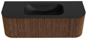 Mondiaz Kurve 130cm badmeubel ronding links/rechts walnut met 1 lade en 2 deuren en wastafel big small midden 1 kraangat urban