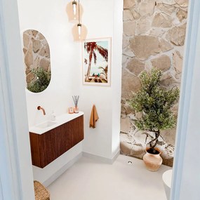 Mondiaz Joya 90cm toiletmeubel ronding rechts ruby met wastafel faye links zonder kraangat talc