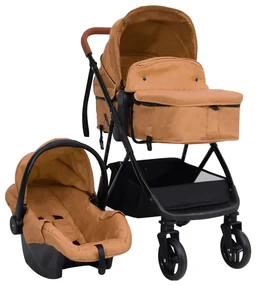 vidaXL Kinderwagen 3-in-1 staal taupe en zwart
