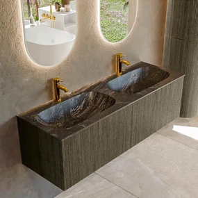 Mondiaz Kurve-dlux 140cm badmeubel shadow met 2 lades en wastafel stor small dubbel 2 kraangaten lava