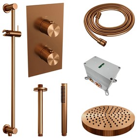 Brauer Stripe inbouw regendouche met 25cm hoofddouche, met plafondarm, glijstang en staafhanddouche set 21 koper geborsteld PVD