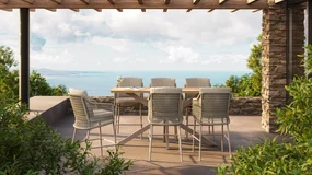 4 Seasons Outdoor Tramonti barset latte met Prado bartafel 200 x 85 x 105 cm Barset beige weerbestendig