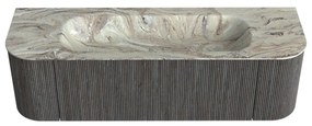 Mondiaz Kurve-dlux 150cm badmeubel ronding links/rechts shadow met 1 lade en 2 deuren en wastafel big medium midden zonder kraangat glace