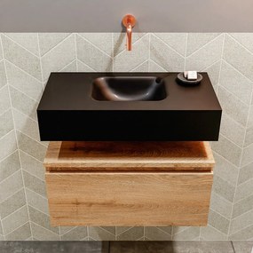 Mondiaz Andor toiletmeubel 60cm eiken met zwarte wastafel midden zonder kraangat