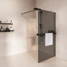 Saniclear Metric inloopdouche 120cm met handdoekhouder en rookglas zwart mat