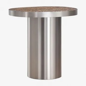 Fertrix Bijzettafel 45x40 Cm Van Natuursteen En Roestvrij Staal Bruin Marmer Emperador - Sklum