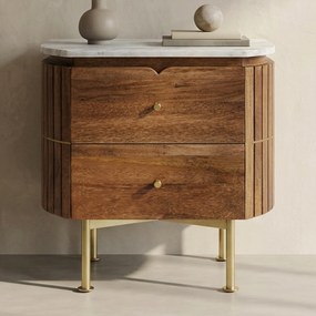 Kare Design Grace Nachtkastje Mangohout En Marmer - 50x35x55cm.