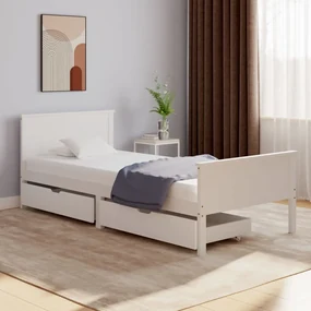 vidaXL Bedframe met 2 lades massief grenenhout wit 100x200 cm