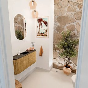 Mondiaz Joya DLux 95cm toiletmeubel ronding links/rechts oak met wastafel faye midden 1 kraangat lava