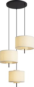 Japandi hanglamp zwart met witte linnen kap 3-lichts - Rieu