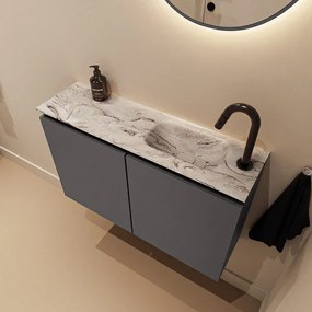 Mondiaz Ture DLux toiletmeubel 80cm dark grey met wastafel glace rechts met kraangat