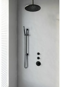 Brauer Black Edition Regendoucheset inbouw - hoofddouche 30cm - plafondarm 20cm - 3 gladde knoppen - handdouche staaf 1 stand - mat zwart 5-S-035