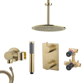 Mueller Gold inbouw regendouche met 25cm hoofddouche en plafondarm 20cm messing geborsteld