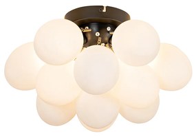 Art deco plafondlamp zwart met opaal glas 3-lichts - Uvas